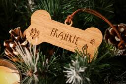 Christmas Personalised Dog Decoration - Oak Wooden Tree