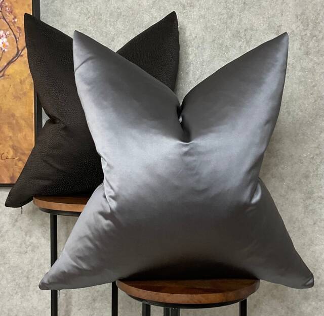 Designer Guild Duchess Satin Look Luxury Cushion Cover, Euro Pillow, Throw Elegant Charcoal Steel Grey Plain - Double Sided - image 1