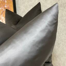Designer Guild Duchess Satin Look Luxury Cushion Cover, Euro Pillow, Throw Elegant Charcoal Steel Grey Plain - Double Sided - thumbnail 4