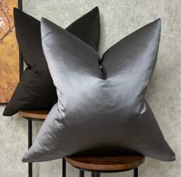 Designer Guild Duchess Satin Look Luxury Cushion Cover, Euro Pillow, Throw Elegant Charcoal Steel Grey Plain - Double Sided