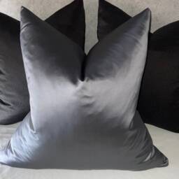 Designer Guild Duchess Satin Look Luxury Cushion Cover, Euro Pillow, Throw Elegant Charcoal Steel Grey Plain - Double Sided - thumbnail 2