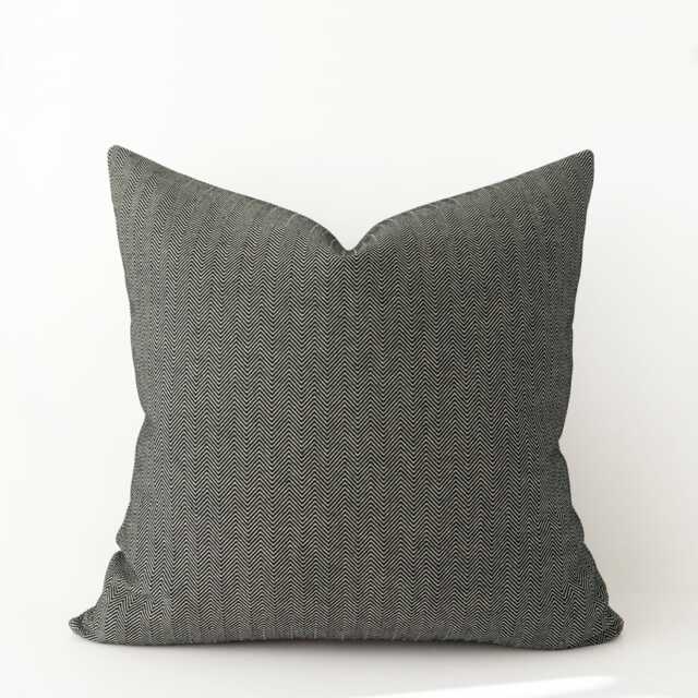 Charcoal Black Herringbone Pillow Cover - Cotton Canvas Decorative Cushion With Pattern - image 1