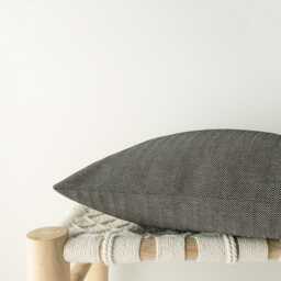 Charcoal Black Herringbone Pillow Cover - Cotton Canvas Decorative Cushion With Pattern - thumbnail 2