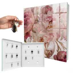 Romantic Flowers Wall Mounted Key Cabinet, Pink Industrial Box, Painterly & Plants, For Lovers Of Elegance Motifs - thumbnail 2