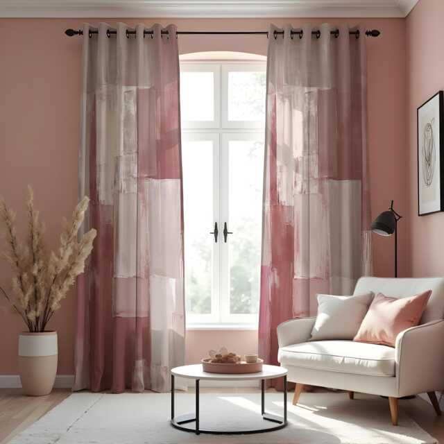 Pink Abstract Curtains, Modern Brushstroke Pattern Drapes, Soft Contemporary Window Panels, Made To Measure Living Room Decor - image 1