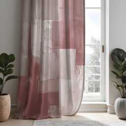 Pink Abstract Curtains, Modern Brushstroke Pattern Drapes, Soft Contemporary Window Panels, Made To Measure Living Room Decor - thumbnail 2
