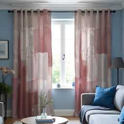 Pink Abstract Curtains, Modern Brushstroke Pattern Drapes, Soft Contemporary Window Panels, Made To Measure Living Room Decor - thumbnail 3