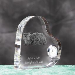 Selkirk Rex Longhaired - Crystal Clock in The Shape Of A Heart With Image Pure-Bred Cat - thumbnail 3