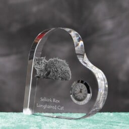 Selkirk Rex Longhaired - Crystal Clock in The Shape Of A Heart With Image Pure-Bred Cat - thumbnail 2