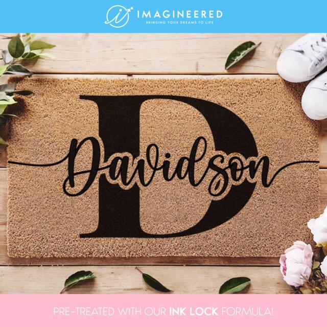 Monogram Family Surname Rug - Customisable Welcome Door Mat Housewarming Gift Personalized Custom Doormat Closing Porch Decor - image 1