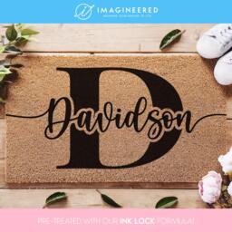 Monogram Family Surname Rug - Customisable Welcome Door Mat Housewarming Gift Personalized Custom Doormat Closing Porch Decor - thumbnail 1