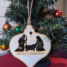 Wood Christmas Ornament - Nativity Tree Religious - thumbnail 2
