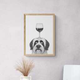 Tibetan Terrier Dog Art Print, Funny & Wine Drawing, Lover Wall Decor, Lovers Gifts - thumbnail 2