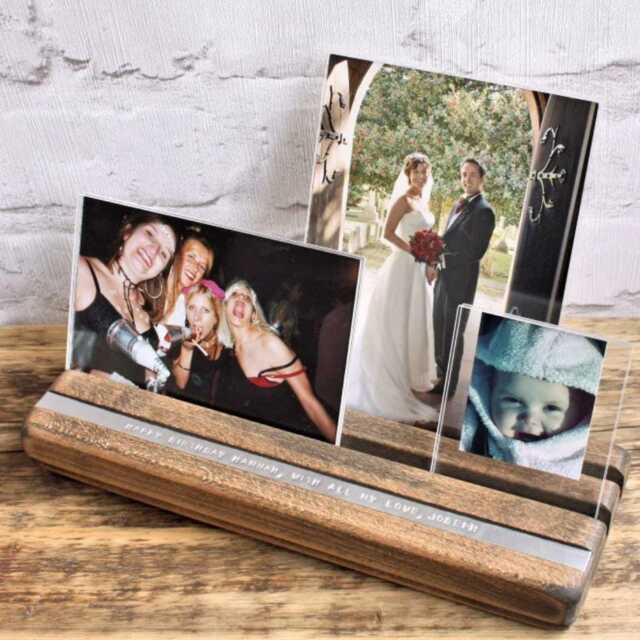 Personalised Wooden Photo Frame Holder - Multi-Aperture Photo Frame 5Th Wedding Anniversary- Housewarming Gift Rustic Beech Wood - image 1