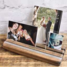 Personalised Wooden Photo Frame Holder - Multi-Aperture Photo Frame 5Th Wedding Anniversary- Housewarming Gift Rustic Beech Wood - thumbnail 1
