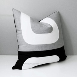 Granite Grey Sunbrella Outdoor Pillow Cover With Black Color Block, Mid Century Modern Cushions For Pool & Patio Seating, Mazizmuse