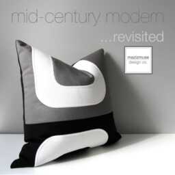 Granite Grey Sunbrella Outdoor Pillow Cover With Black Color Block, Mid Century Modern Cushions For Pool & Patio Seating, Mazizmuse - thumbnail 4