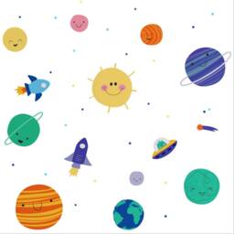 Playful Solar System Wall Sticker Set - Removable Fabric Peel & Stick Space Decals - thumbnail 4