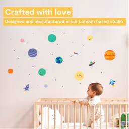 Playful Solar System Wall Sticker Set - Removable Fabric Peel & Stick Space Decals - thumbnail 2