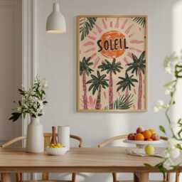 Soleil Colourful Sun & Palm Tree Print, Retro Poster, Abstract Modern Decor, Trendy Pink Green Art, Tropical Sunshine Art - thumbnail 3