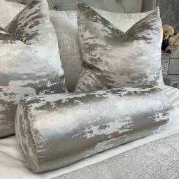 "Hailes 100% Duck Feather Cushion, Silver Grey Marble Platinum Cushion Bolster 16"" X 6" - thumbnail 1