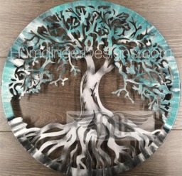 Tree Of Life Wall Decor Art Teal Silver Sparkle