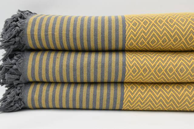"Turkish Throw, Yellow Throw, Aztec Blanket, King Size, 79""x103" - image 1