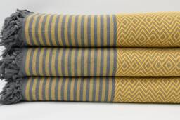 "Turkish Throw, Yellow Throw, Aztec Blanket, King Size, 79""x103" - thumbnail 1
