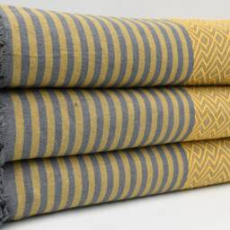 "Turkish Throw, Yellow Throw, Aztec Blanket, King Size, 79""x103" - thumbnail 2