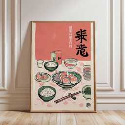 Japanese Food Art Print, Minimalist Kitchen Wall Poster, Sushi & Rice Illustration, Modern Asian Restaurant Decor Print - thumbnail 2