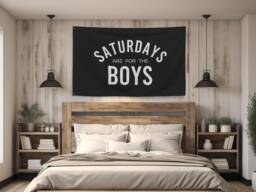 Saturdays Are For The Boys Banner Flag - Man Cave Flag, Game Day Decor, Fraternity Party Sign, Bar Funny Dorm Wall Art, Basement Decor - thumbnail 1