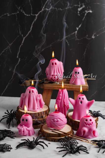 Pink Ghost Candle Pumpkin Spice Scented Soy Wax - Halloween Decor - image 1