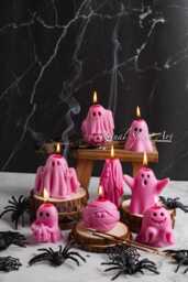 Pink Ghost Candle Pumpkin Spice Scented Soy Wax - Halloween Decor - thumbnail 1