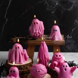 Pink Ghost Candle Pumpkin Spice Scented Soy Wax - Halloween Decor - thumbnail 3