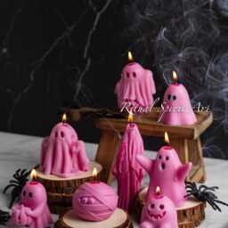 Pink Ghost Candle Pumpkin Spice Scented Soy Wax - Halloween Decor - thumbnail 4