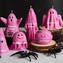 Pink Ghost Candle Pumpkin Spice Scented Soy Wax - Halloween Decor - thumbnail 2