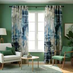 Modern Blue Brushstroke Curtains, Abstract Art Print Drapes, Custom Window Panels For Contemporary Living Room & Bedroom Decor - thumbnail 4