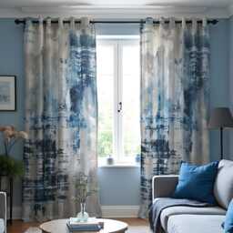 Modern Blue Brushstroke Curtains, Abstract Art Print Drapes, Custom Window Panels For Contemporary Living Room & Bedroom Decor - thumbnail 3