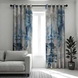 Modern Blue Brushstroke Curtains, Abstract Art Print Drapes, Custom Window Panels For Contemporary Living Room & Bedroom Decor - thumbnail 1