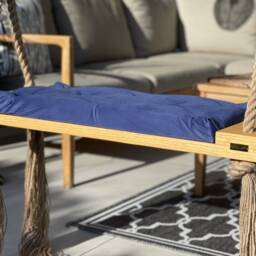Handmade Light Oak Wooden Swing Royal Blue Cushion, Indoor/Outdoor - thumbnail 2