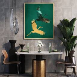 Emerald Green Crane Print - Oriental Japandi Wall Art - thumbnail 3
