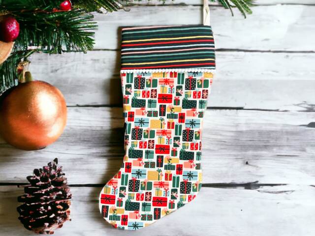 Rifle Paper Co Holiday Classics Ii Gifts in Cream Fabric Christmas Stocking - image 1