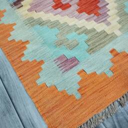 Tribal Runner Rug, Handmade Artisan Afghan Turkish Aztec Navajo Wool Kilim Rug 397x80 cm - thumbnail 2