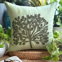 "Beaded Nature & Floral Art Silk Throw Pillow Cover, 16""x16" - thumbnail 2