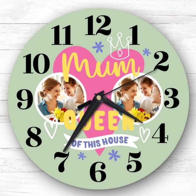 Queen Of This House Green Photo Mother's Day Birthday Gift Personalised Clock - image 1