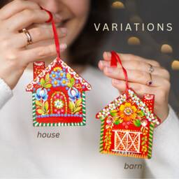 Red Barn Christmas Ornament, Wooden Painted Gingerbread Ukrainian Hand Ornaments - Personalization Available - thumbnail 3