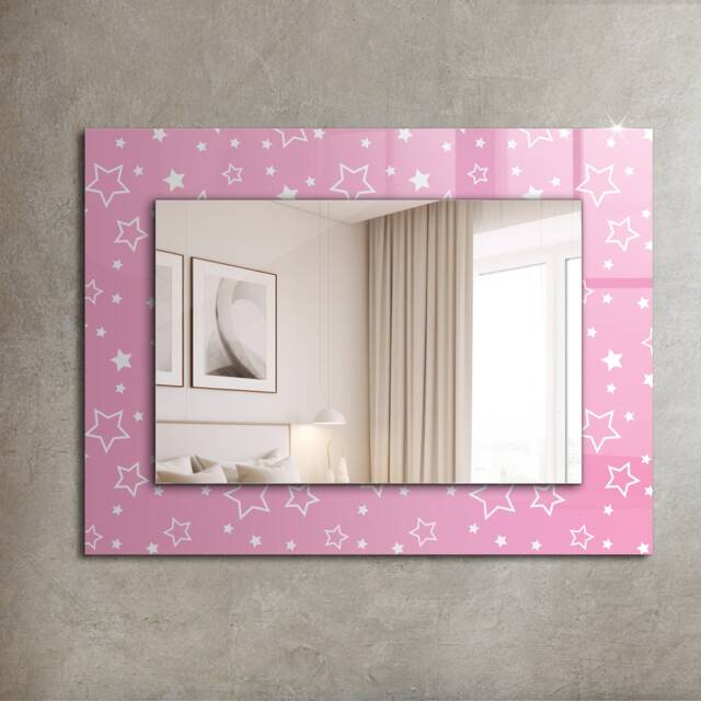 Pink Stars Mirror, Rectangular Mirror With Frame, Wall Printed Decorative Bathroom - image 1