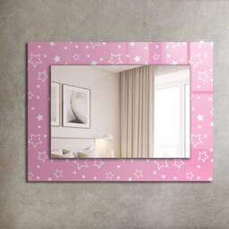 Pink Stars Mirror, Rectangular Mirror With Frame, Wall Printed Decorative Bathroom - thumbnail 1