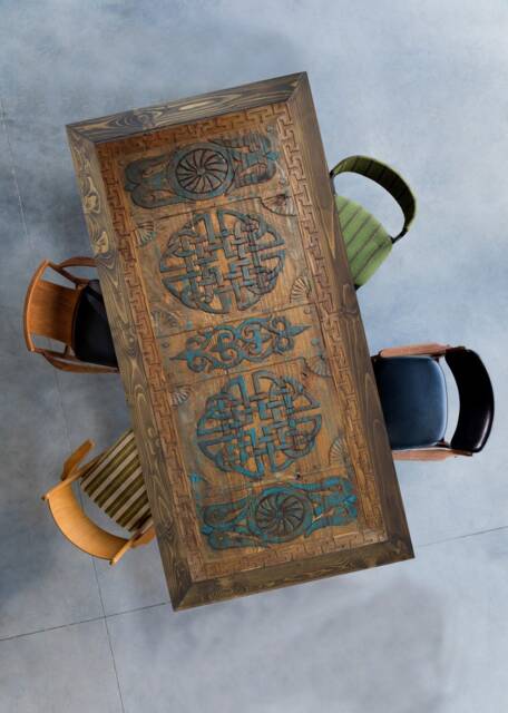 Celtic Carved Wooden Table Handcrafted Farmhouse Dining Table - image 1