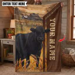 Personalized Name Black Angus Farming Life Pattern Blanket, Custom Farm Bedroom Decor Gift - thumbnail 1